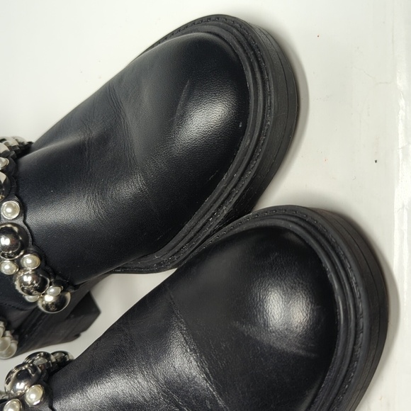Zara Black chelsea pearl Studded Combat Boots w/ Chunky Sole woman size 6 EU 36 - Picture 9 of 16